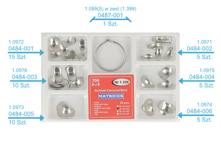 Sectional contoured metal matrices + clamp - 50 pcs set 0,035mm hard - TOR VM