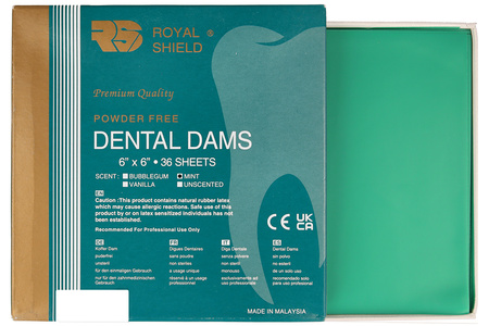 Royal Shield Dental Dam, green, mint, heavy, 36 pcs, 6x6