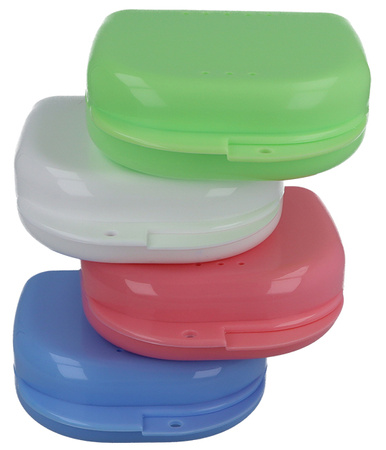 Denture box/case (set of 5 pcs) - with holes, 85x82x28, pink