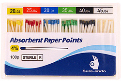 Absorbent paper points Sure-Endo Greater Taper 0.04 - 4% | 0.06 - 6% | (100 pcs box) 20-45/04
