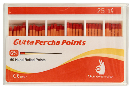 Gutta percha points Sure-Endo Greater Taper 0.04 - 4% | 0.06 - 6% | (60 pcs box) 25/06