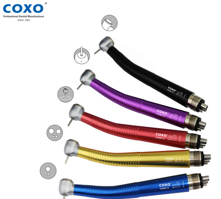 Coxo high-speed air turbine handpiece CX207-C H14-4TP4 (torque, spray, push-button) - BLUE