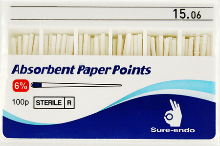 Absorbent paper points Sure-Endo Greater Taper 0.04 - 4% | 0.06 - 6% | (100 pcs box) 15/06